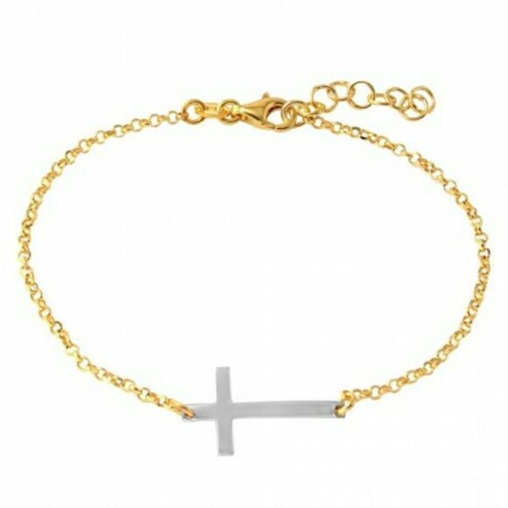 14k gold plated italian Rolo Cross Bracelet!.